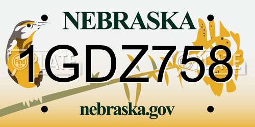 1GDZ758 Nebraska License Plate