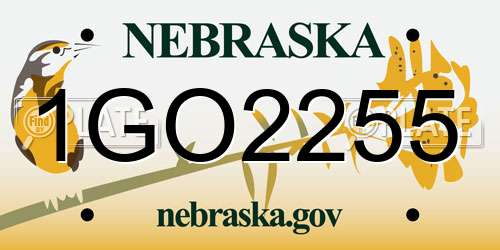 1GO2255 Nebraska License Plate