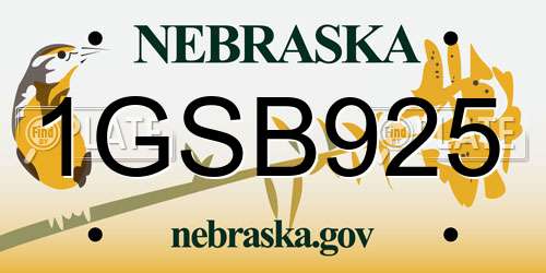 1GSB925 Nebraska License Plate