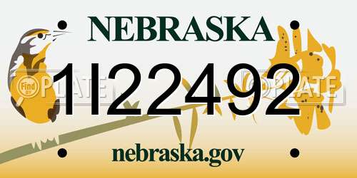 1I22492 Nebraska License Plate