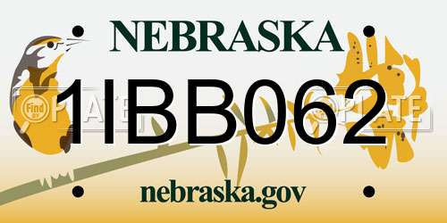 1IBB062 Nebraska License Plate