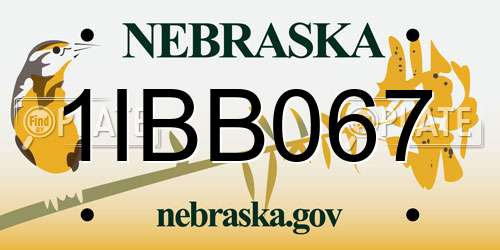1IBB067 Nebraska License Plate