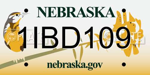 1IBD109 Nebraska License Plate