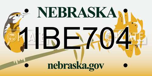 1IBE704 Nebraska License Plate