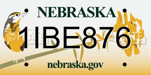 1IBE876 Nebraska License Plate