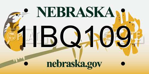 1IBQ109 Nebraska License Plate