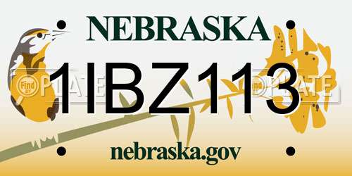 1IBZ113 Nebraska License Plate