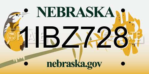 1IBZ728 Nebraska License Plate