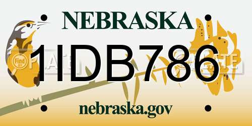 1IDB786 Nebraska License Plate