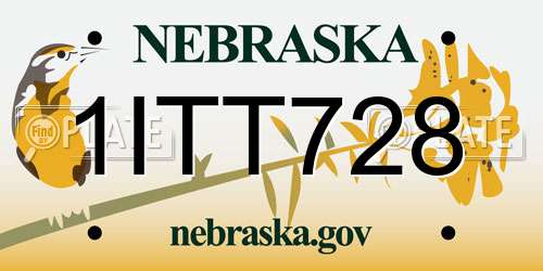 1ITT728 Nebraska License Plate