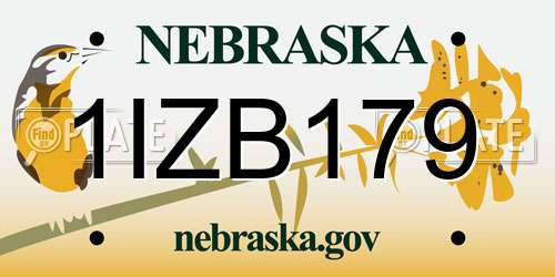 1IZB179 Nebraska License Plate