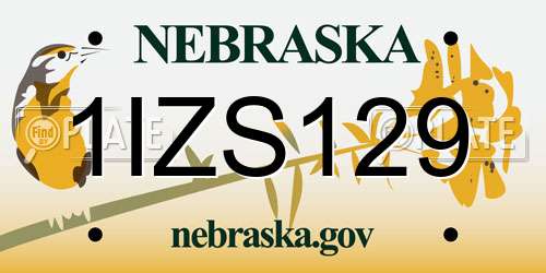 1IZS129 Nebraska License Plate