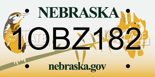 1OBZ182 Nebraska License Plate