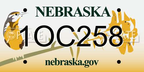 1OC258 Nebraska License Plate
