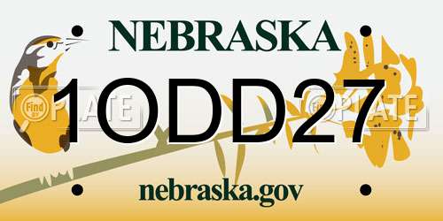 1ODD27 Nebraska License Plate