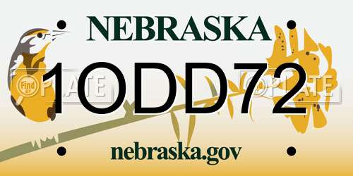 1ODD72 Nebraska License Plate