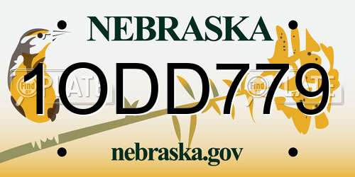 1ODD779 Nebraska License Plate