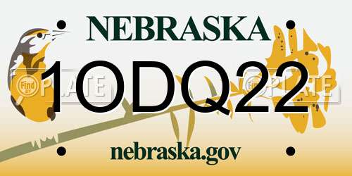 1ODQ22 Nebraska License Plate