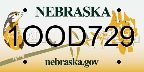 1OOD729 Nebraska License Plate
