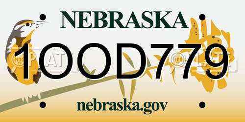 1OOD779 Nebraska License Plate