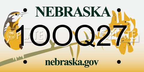 1OOQ27 Nebraska License Plate