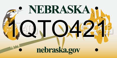 1QTO421 Nebraska License Plate