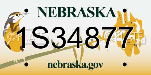 1S34877 Nebraska License Plate