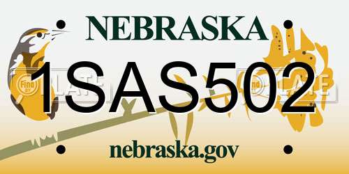 1SAS502 Nebraska License Plate