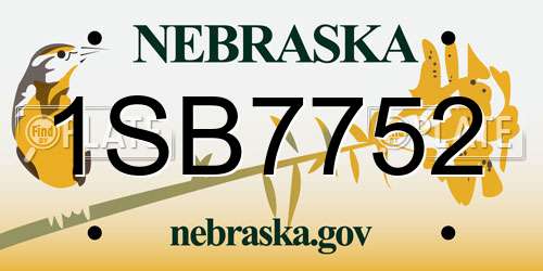 1SB7752 Nebraska License Plate