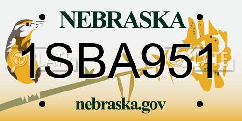1SBA951 Nebraska License Plate