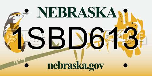 1SBD613 Nebraska License Plate