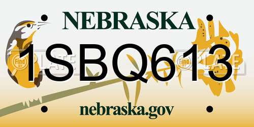 1SBQ613 Nebraska License Plate