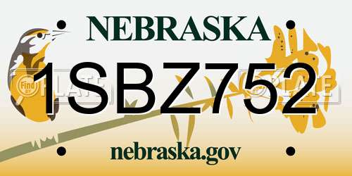 1SBZ752 Nebraska License Plate