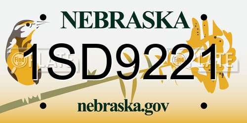 1SD9221 Nebraska License Plate