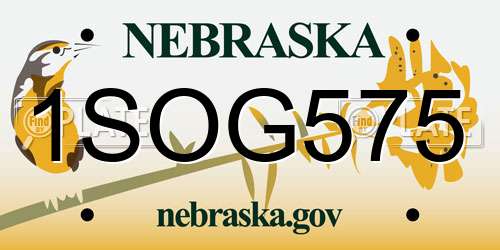 1SOG575 Nebraska License Plate