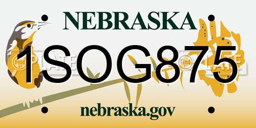 1SOG875 Nebraska License Plate