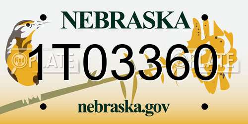 1T03360 Nebraska License Plate