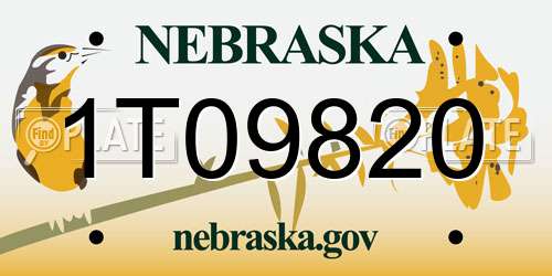 1T09820 Nebraska License Plate