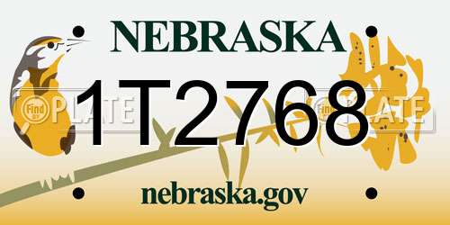 1T2768 Nebraska License Plate