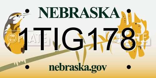 1TIG178 Nebraska License Plate