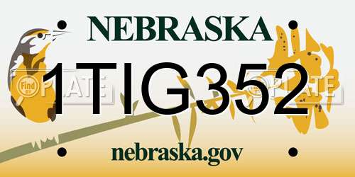 1TIG352 Nebraska License Plate