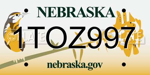 1TOZ997 Nebraska License Plate