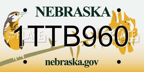 1TTB960 Nebraska License Plate