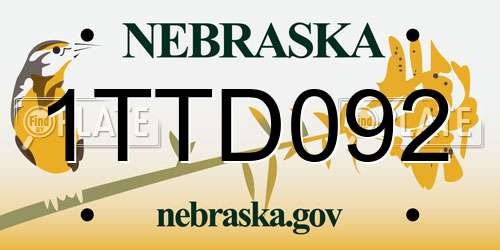 1TTD092 Nebraska License Plate
