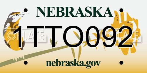 1TTO092 Nebraska License Plate