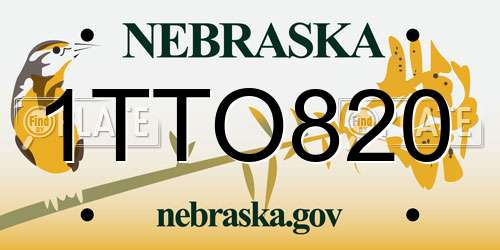 1TTO820 Nebraska License Plate