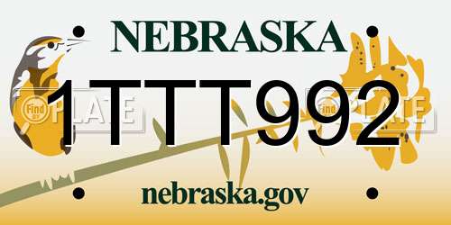 1TTT992 Nebraska License Plate