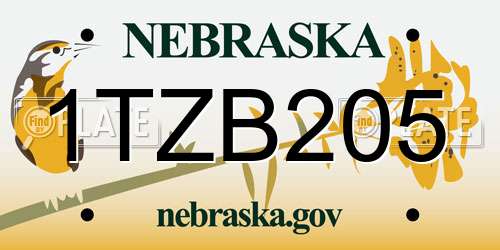 1TZB205 Nebraska License Plate