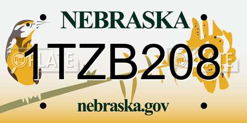 1TZB208 Nebraska License Plate