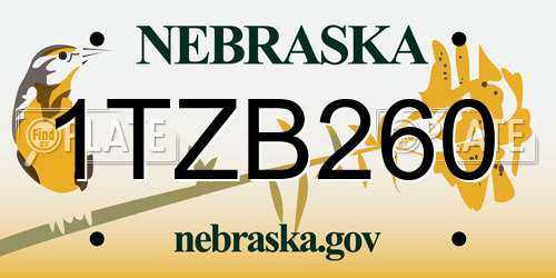 1TZB260 Nebraska License Plate